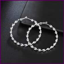 925 Sterling Silver Hoop Earrings High Quality Big Circle Round Fashion Women