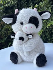 Hugfun International White Cow Mom Baby Plush Stuffed Animal Soft Cuddle EUC