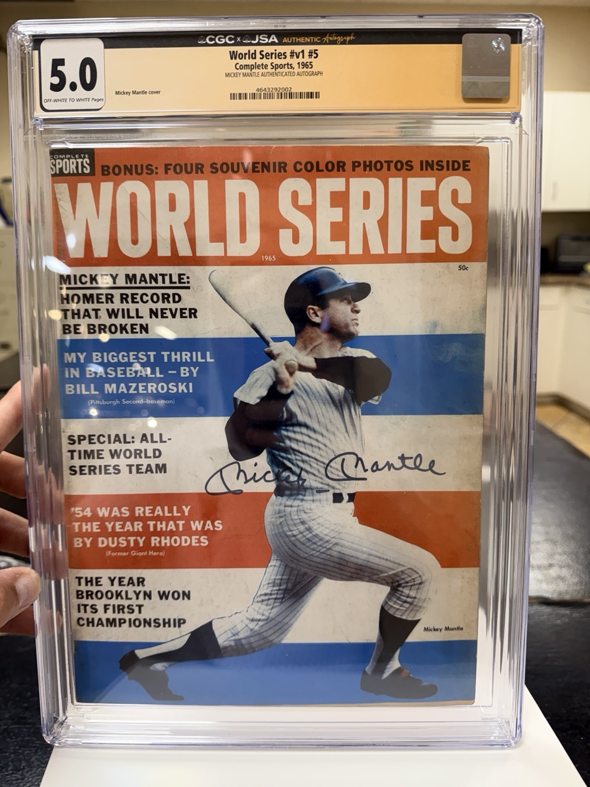 Mickey Mantle Auto COMPLETE SPORTS WORLD SERIES Mag 1965 CGC 5 auto JSA POP 1 