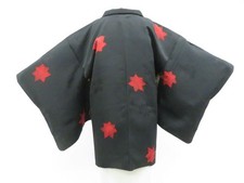 JAPANESE KIMONO BLACK HAORI COAT BLACK 74.5cm 2 ft 5 in PURE SILK EE7828