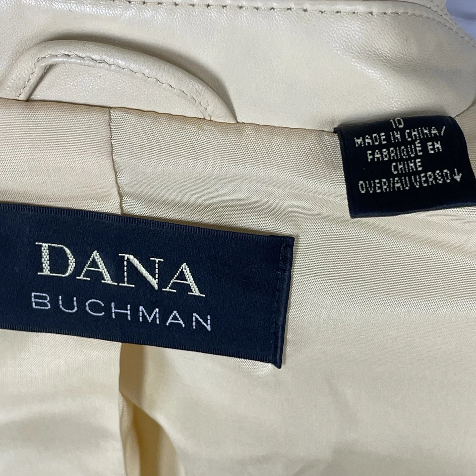 Chaqueta Blazer Dana Buchman Cuero Amarillo Pálido 1 Botón Bolsillos Forrada Talla 10 Foto 3 de 4