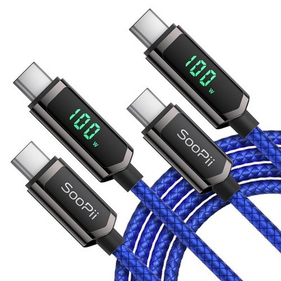 USB-C auf USB-C Schnell Ladekabel mit LED Display - 4ft Nylon - 2er Pack SOOPII 100W