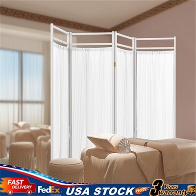 White Medical Privacy Screen Folding 4 Panel Room Divider Curtains With 8 Wheels