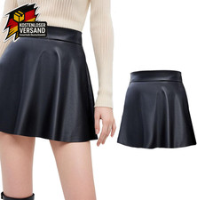 Damen Lederrock Hoch tailliert Faltenrock A-Linien-Reißverschluss Alltag