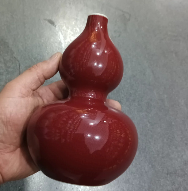 Chinese Collectable Art Hand Red Glaze Porcelain Calabash Vase