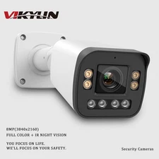 VIKYLIN 8MP 4K 5X ZOOM Bullet IP Camera Full Color IR 2-Way Audio Dual Light POE