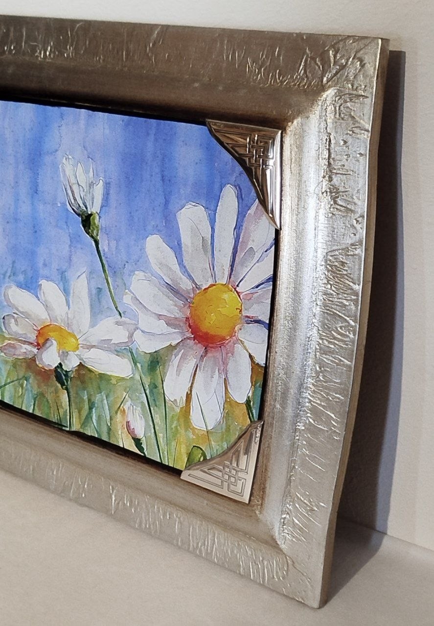 Quadro soggiorno Pannello Legno 55x31 cm Campo di Margherite Angoli Bilaminato — foto 2