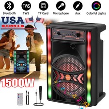 Portable 8" Bluetooth Party Speaker Subwoofer Heavy Bass Sound System FM w/ Mic