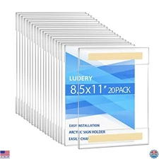 20 Pack 8.5 x 11 Clear Acrylic Wall Mount Sign Holders with 3M Adhesive Tape