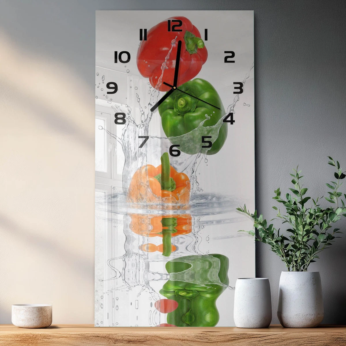 Reloj de Pared Rectangular Diseño Moderno Vidrio Templado Pimiento 30x60 cm