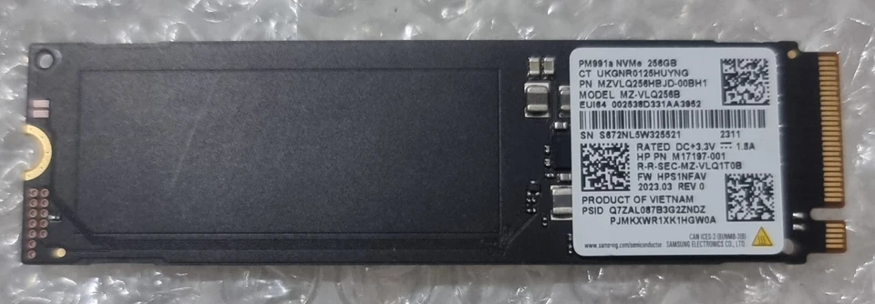 Samsung PM991a 256GB NVMe PCIe M2 2280 SSD MZ-VLQ256B HP PN M17197-001 HP Laptop