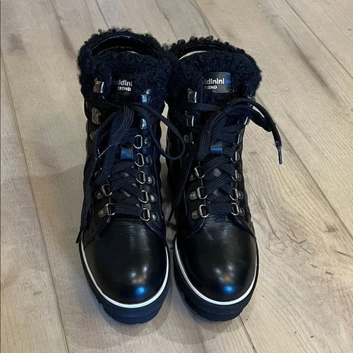 Baldinini Trend Black Leather Shearling Lace-Up Boots EU 38 / US 8 – New - product listing photo
