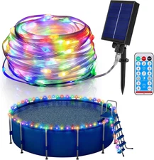 65Ft Solar Pool Lights for above Ground Pools, 180 Leds Remote IP65 Waterproo...