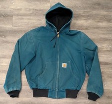 Rare Vintage CARHARTT JR455 Duck Canvas Active Workwear Jacket 90s Teal Blue Med