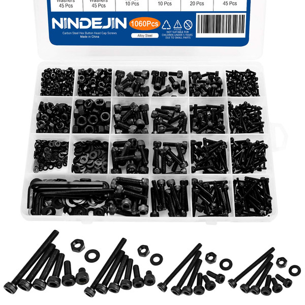 Nindejin 1060Pcs M2 M3 M4 M5 Schrauben Set, Schrauben Muttern Und Unterlegscheib-image