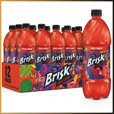Brisk Fruit Punch 1 Liter Bottles 12 Pack Ready to Drink Refreshing Beverage