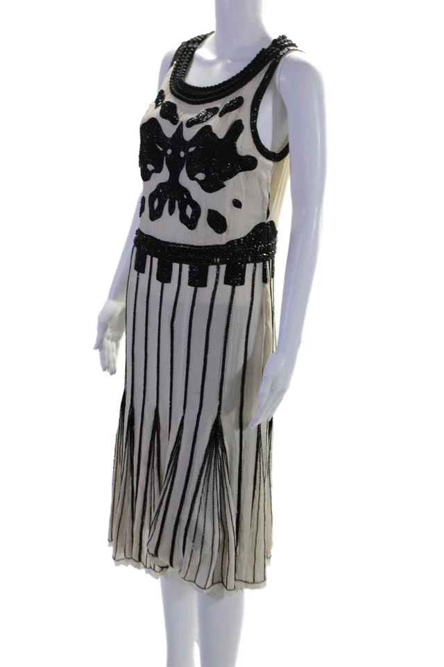 Proenza Schouler Womens Textured High Neck Zip Sleeveless Beaded Dress Cream Siz - Image 2 of 4