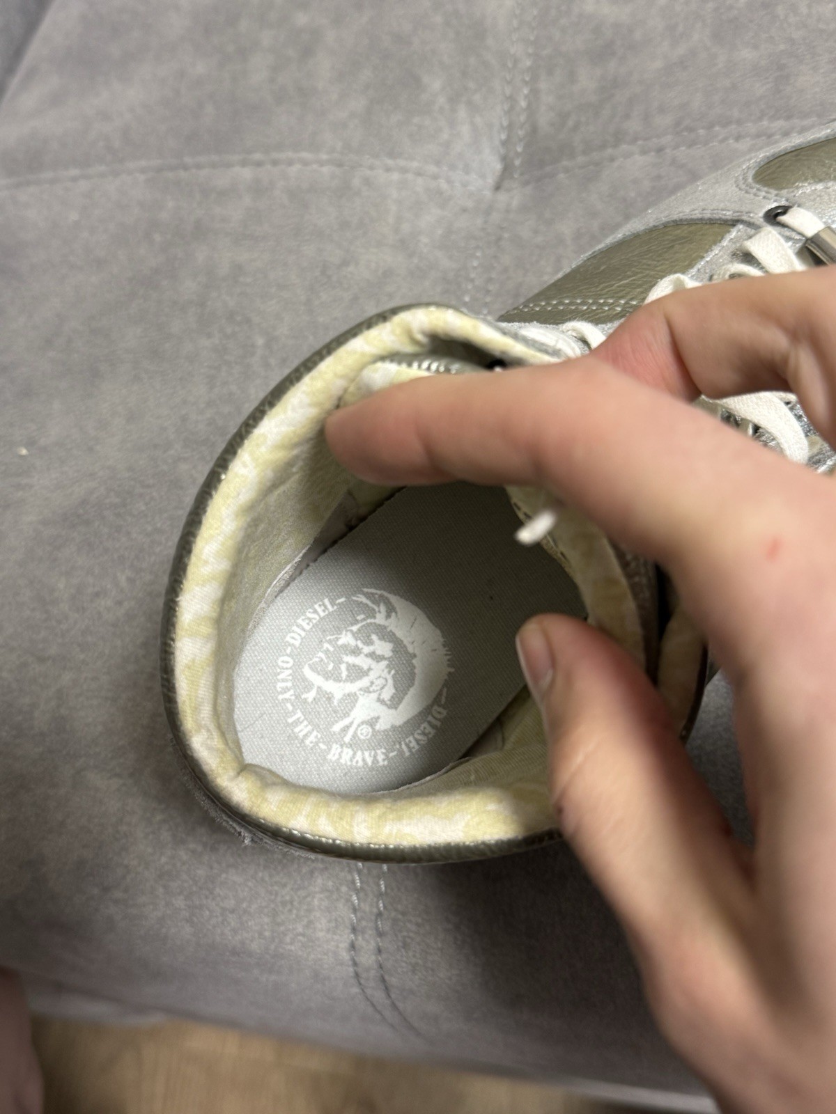 Vintage Diesel Y2K Silver Hi-top Sneakers Shoes Women’s 39 8.5 25.5 Avant Garde thumbnail 11