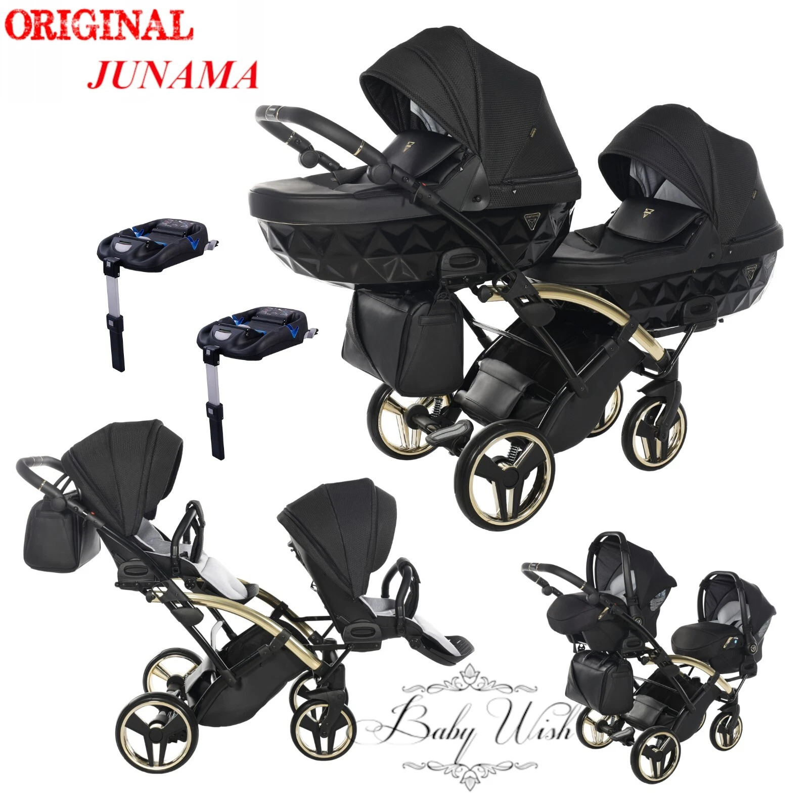 JUNAMA SAPHIRE DUO V2 SLIM BABY BUGGY STROLLER TWIN PRAM 2in1 3in1 ISOFIX BASE