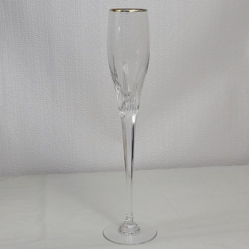 Artic Lights Crystal Gold Trim Tall Footed Champagne Flute Glass 13 Inches