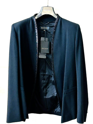NWT ESCADA Women Blazer Black 38 Beaded Neck Jacket Formal Party Non Button＄1795