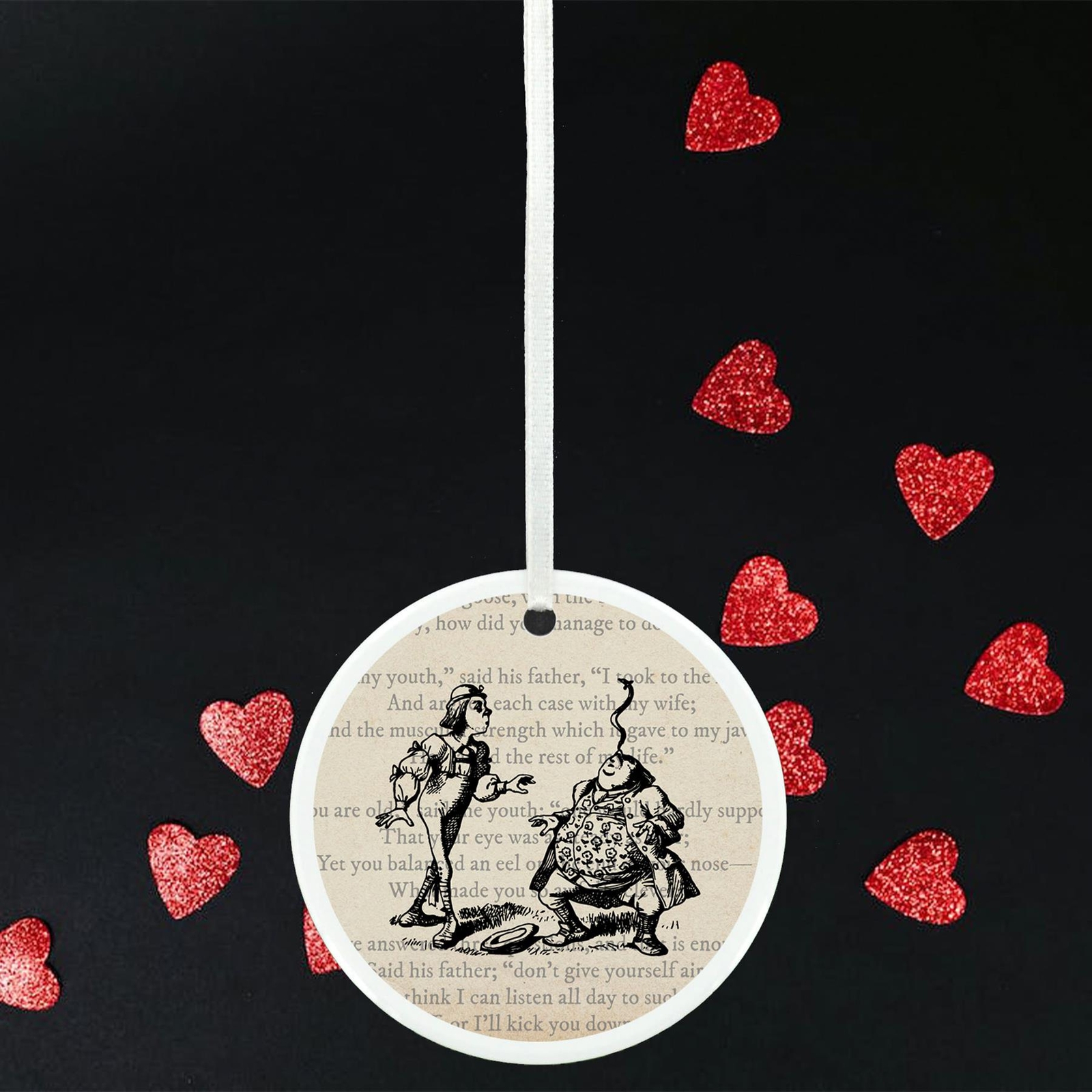Eel Alice In Wonderland Themed Illustration On Ceramic Ornament