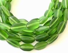 25 Fine Vintage Trade Trans Matte Flat Oval Green Czech Bohemian Glass beads-