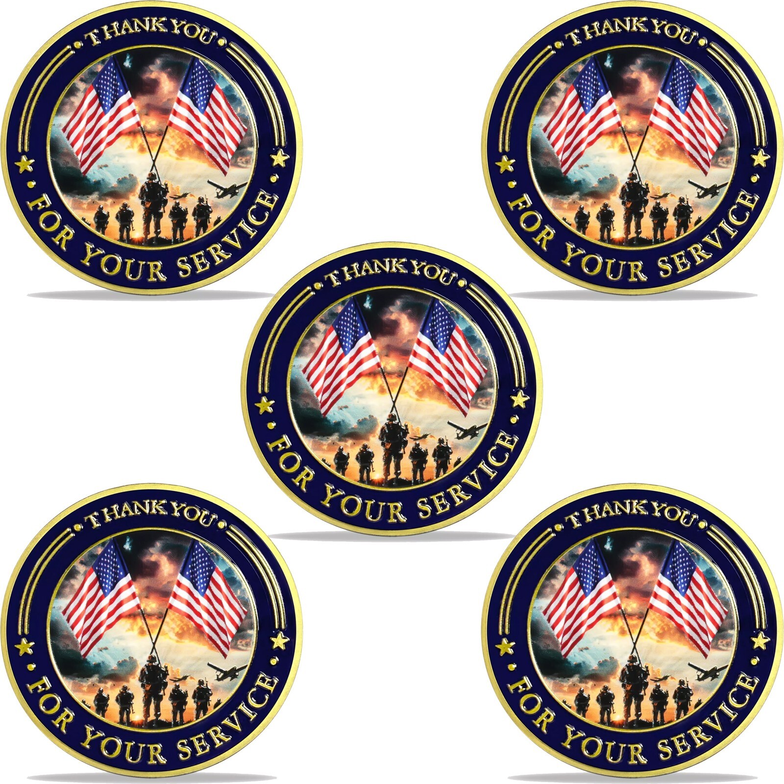 Set Of 5 Thank You for Your Service Military Appreciation Veteran Challenge Coin
