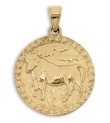 Echt 18K Gelbgold Stier Anhänger, Sternzeichen Münzanhänger Astrologie Schmuck