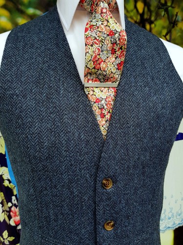 Traje de hombre azul marino lana espiga tweed cuadros esmoquin boda 3 piezas personalizado - Imagen 4 de 12