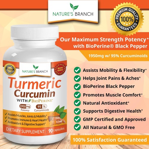 BEST EXTRA STRENGTH TURMERIC CURCUMIN WITH BIOPERINE BLACK PEPPER