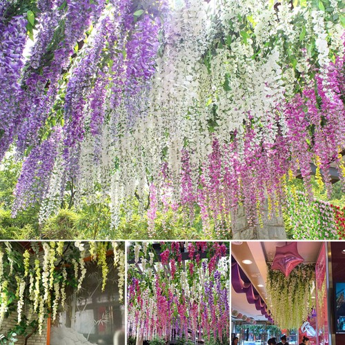 1/2/4PCS Hanging Artificial Silk Wisteria Fake Wedding Flower Plants Vines Decor - Picture 4 of 15