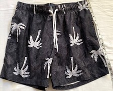 Men's Arizona Swim Trunks Shorts Mesh Lined Black Palm Trees 4.5" Inseam M EUC 