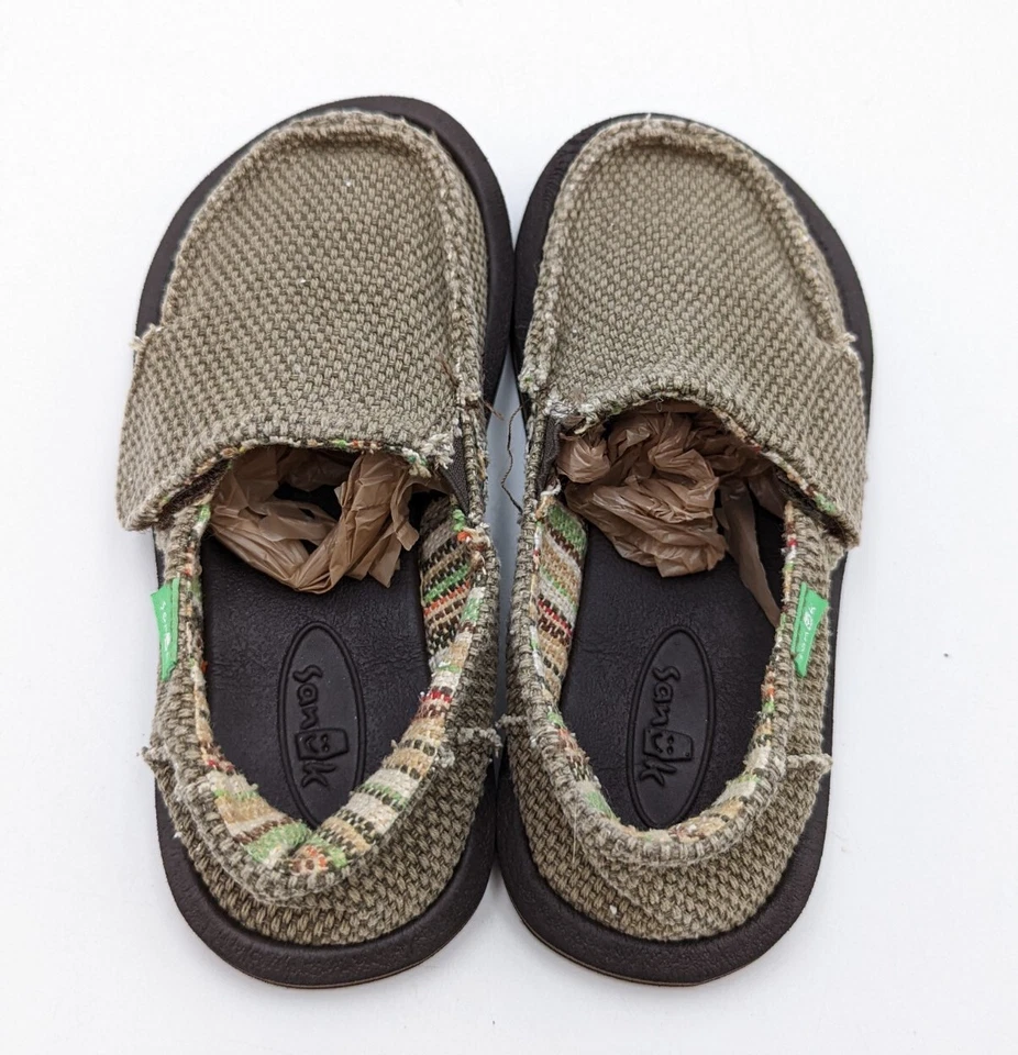 Zapatos Sanuk Niños 11US 10UK 28EU Vagabundo Planos Sin Cordones SBF1061T Marrón Lona Sin usar, en caja Foto 2 de 4