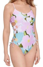 Salt + Cove Women's Lovely Lilies Lace-Up Swimsuit Multi Large