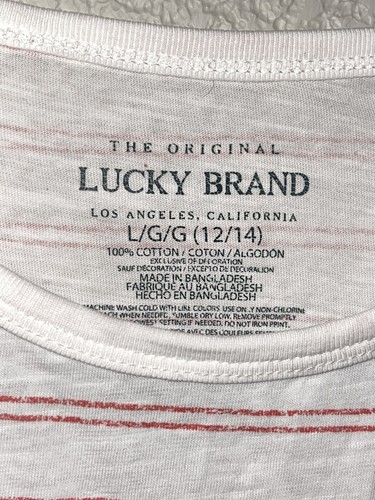 Lucky Brand Girls Tie Front T-Shirt Striped Embroidered Top Size Large 12/14 - Picture 2 of 3