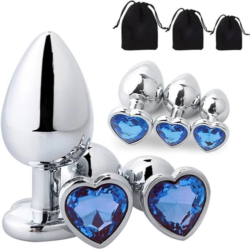 Anal Butt Plug Sex Toys Set Heart-Shaped Jewels Stainless Sex Toys for Women Men - Picture 34 of 36