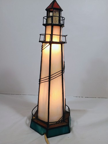 Lighthouse Lamp Night Light Table Stained Glass Tiffany Style Multi-color - Picture 3 of 11