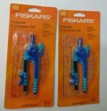 Fiskars Protractor Compass Set School Math Geometry Drawing Art 6" Blue 2pk NEW