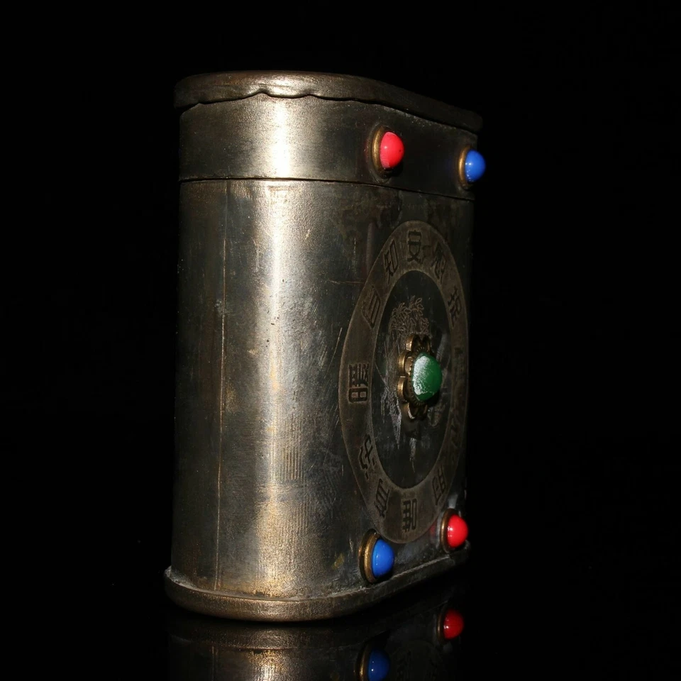 Caja de tabaco con incrustaciones de gemas de bronce antiguo de 3,1" de China Foto 4 de 4