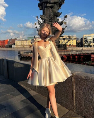 Modern Short Evening Dresses Bow Straps Off The Shoulder Prom Dresses  Sweetheart | eBay