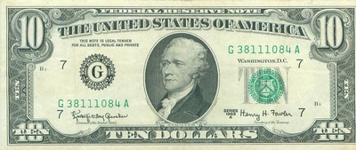 1963 series A G/A (CHICAGO) $10 Dollar Federal Reserve ...
