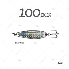 Silver Tape Chrome 1oz 4.5" Fishing Spoons Treble Hook Metal Fish Jig Lures New