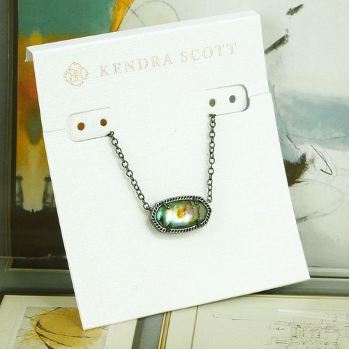 NWT Kendra Scott Elisa Abalone Shell Short Necklace Gunmetal Tone Black - Bild 2 von 7