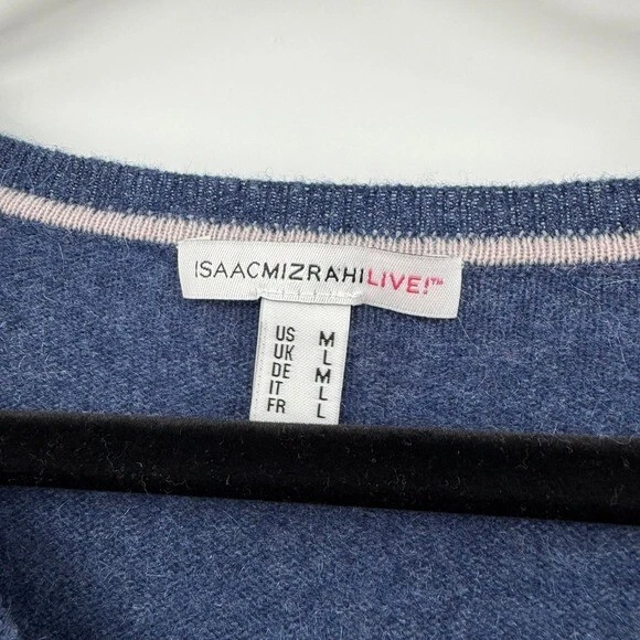 Suéter para mujer Isaac Mizrahi Live Cashmere talla M azul con volantes en capas dobladillo cuchara Foto 2 de 4