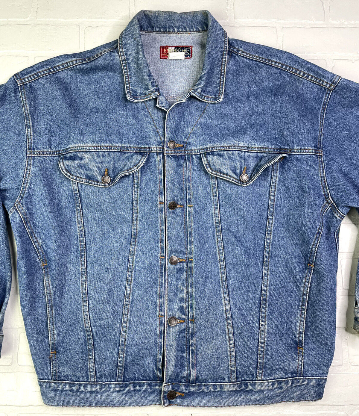 VINTAGE 80'S 90’s MENS JORDACHE BLUE DENIM JEAN JACKET XL 100% COTTON