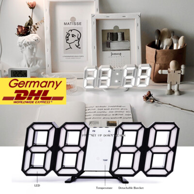 LED 3D 24/12H Moderne Wanduhr Tischuhr Snooze Timer Wecker Digital  Wanduhren USB