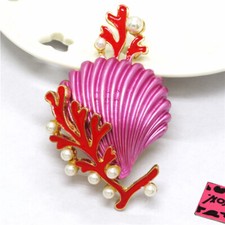 Pink Enamel Cute Shell Coral Pearl Fashion Women Charm Brooch Pin Gifts