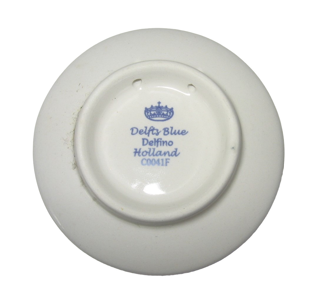 Mini Delft Plate Souvenir of Curacao Dolphins Palm Trees Delft Blue Delfino