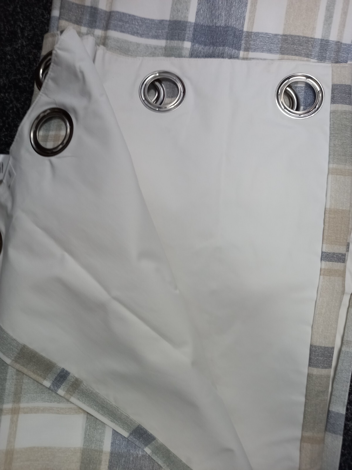 ️ Dunelm Beige Grey And Cream Checked Lined Ring Top Curtains Size